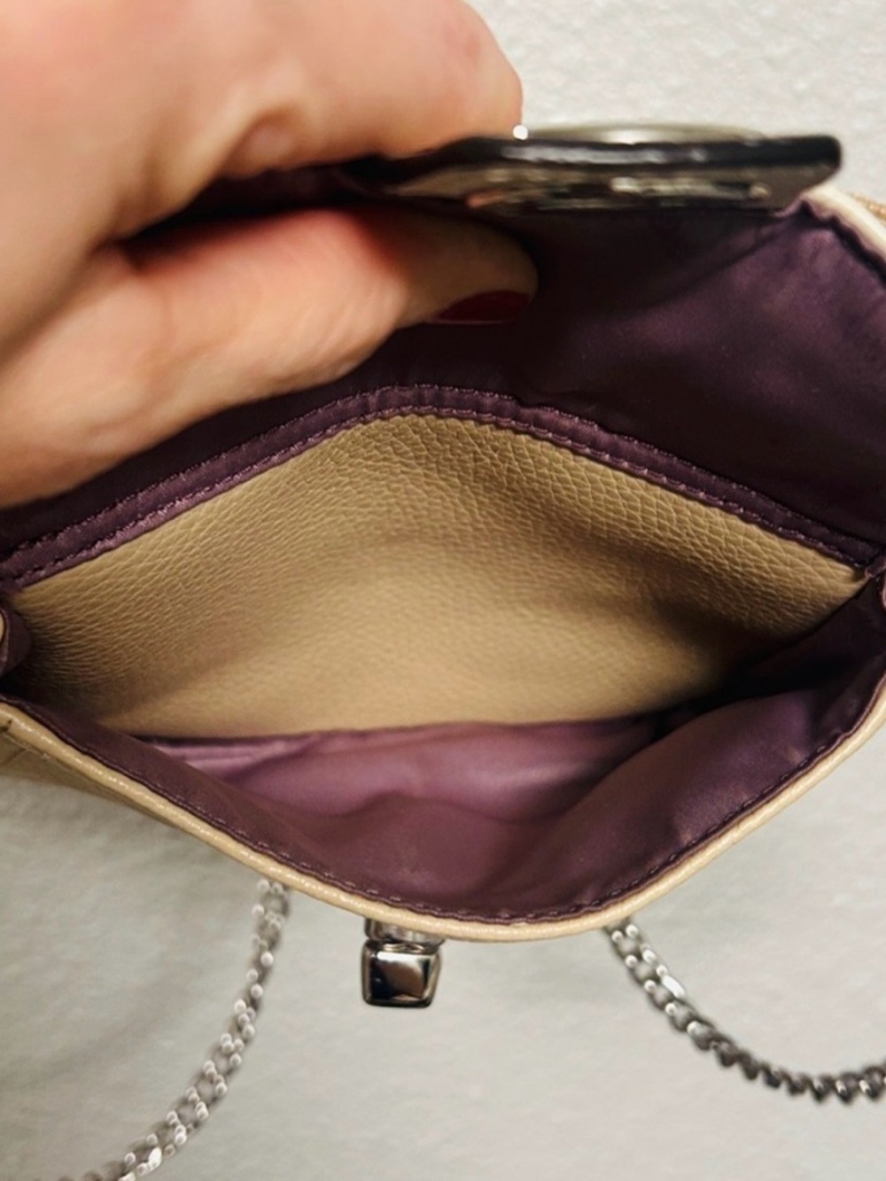 Coach cream & chalk Pebbled Leather Crossbody with new with tags chain strap - Picture 6 of 7